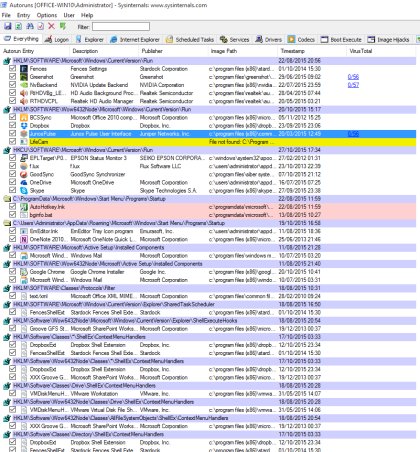 Microsoft Autoruns window