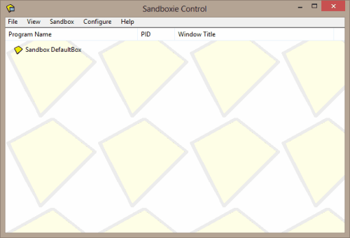 Sandboxie Control window with no running programs 