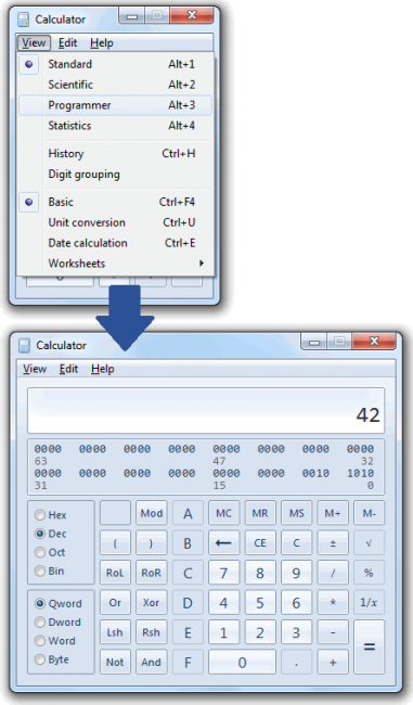 Use Windows Calculator to convert between binary, decimal and hexadecimal