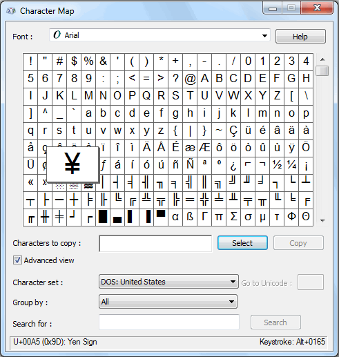 Use Windows Character Map to check character encoding