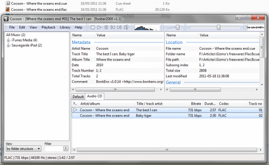 Playing flac and cue with Foobar