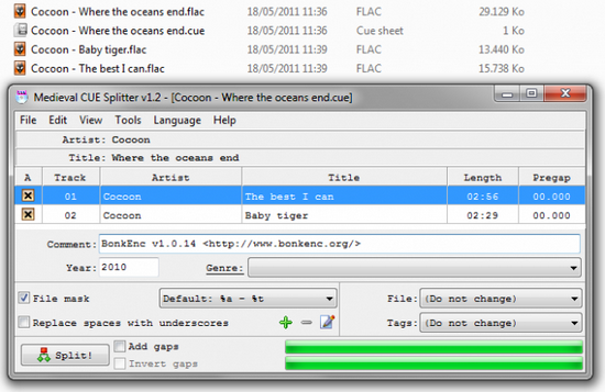 Splitting flac files with cue files in Medieval CUE Splitter