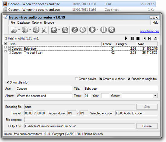 Encoding with fre:ac