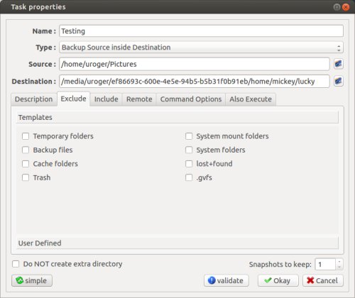 luckyBackup exclude options