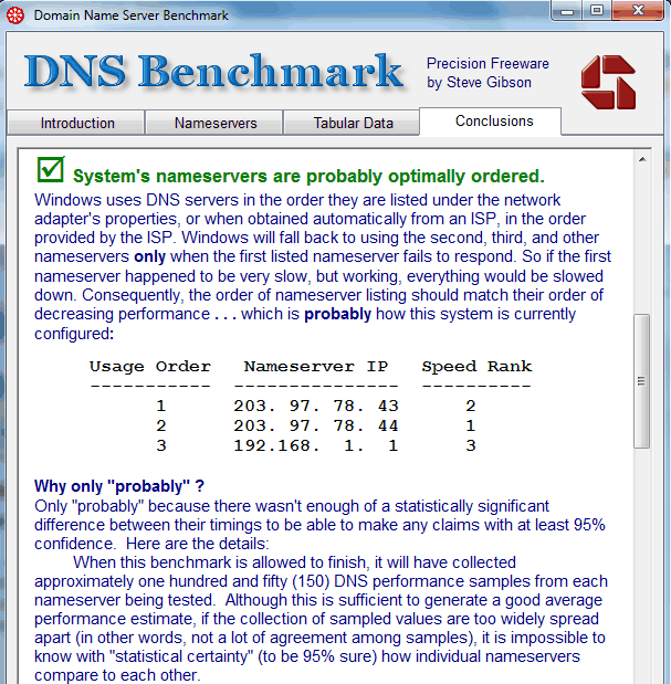 DNS Benchmark conclusions