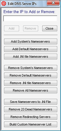 DNS Benchmark add or remove servers menu