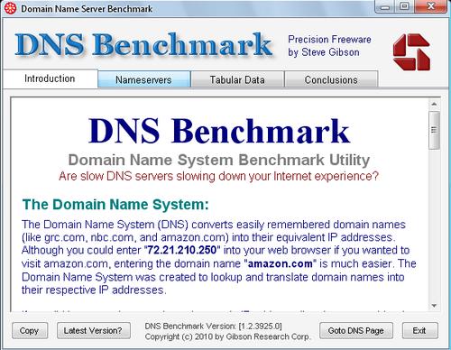 DNS Benchmark opening screen