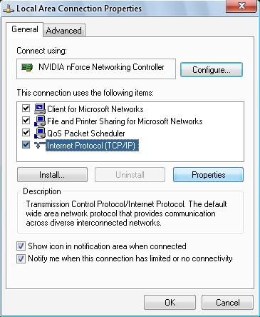 Open the Local Area Connection Properties dialog