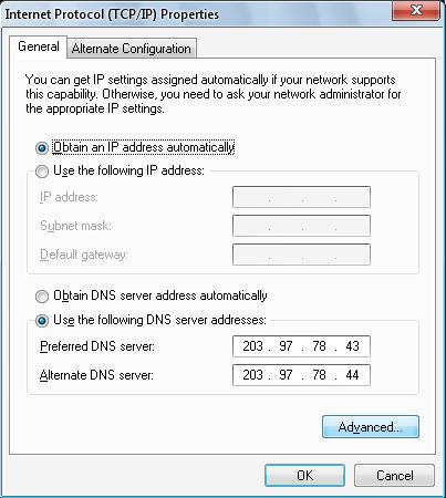 Open the Internet Protocol (TCP/IP) Properties dialog