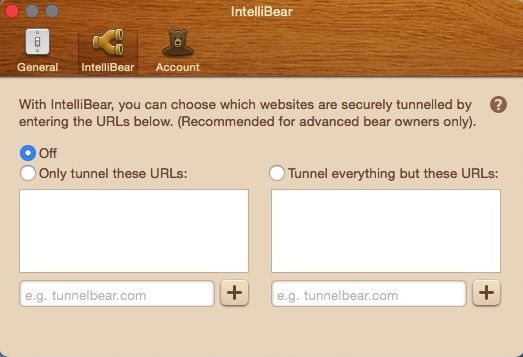 tunnelbear preferences intellibear