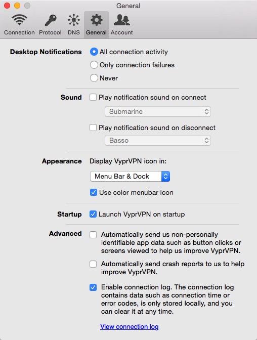 VyprVPN settings general