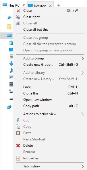 context menu