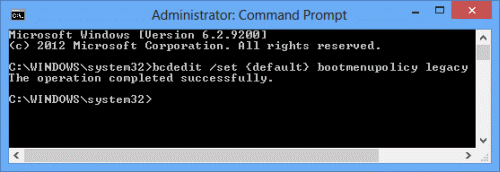 Command line with bcdedit