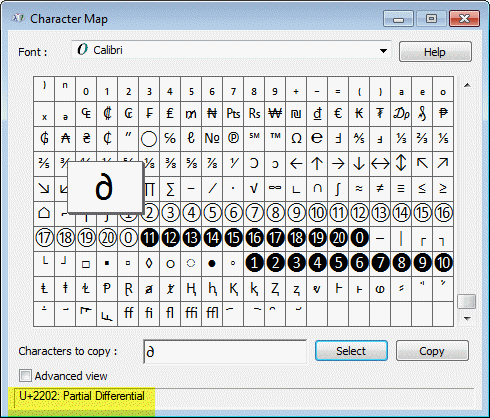 Windows character map