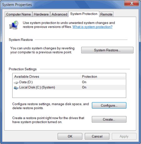 Configure Windows 7 System Protection