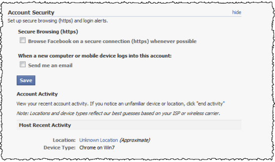 Facebook security settings
