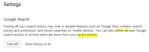 Turning off Google Web History
