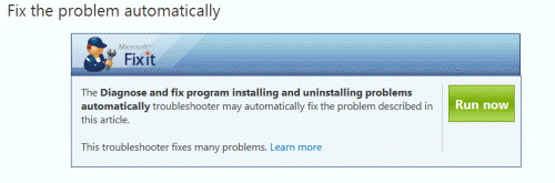 Microsoft Fixit for installer problems