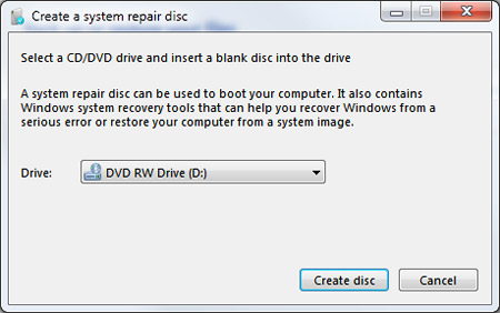 Creating a Windows 7 repair disc