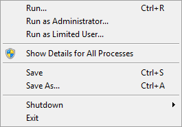 Menu in Sysinternals Process Explorer
