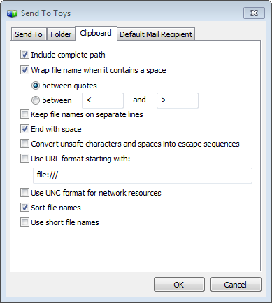 Clipboard settings for Send To Toys