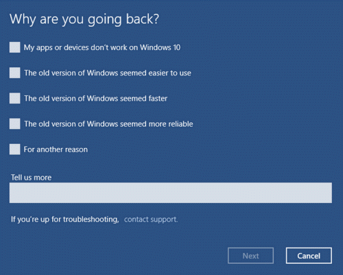 Rolling back Windows 10