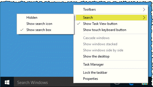 Configure Windows 10 Search Bar