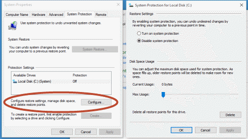 Configure Windows 10 System Protection