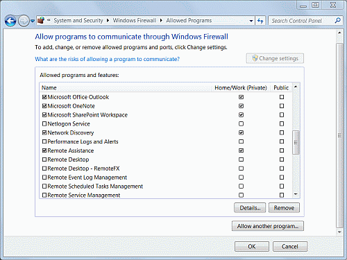 Configuring which programs are allowed on the Internet