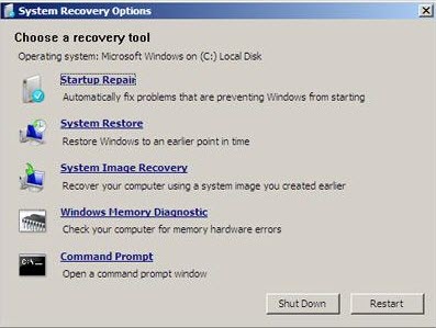 WIndows 7 System Recovery Options