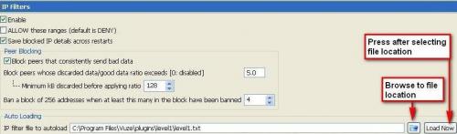 Vuze IP Filter Screen