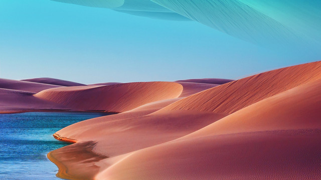 Background wallpaper desert dunes, lake, sky