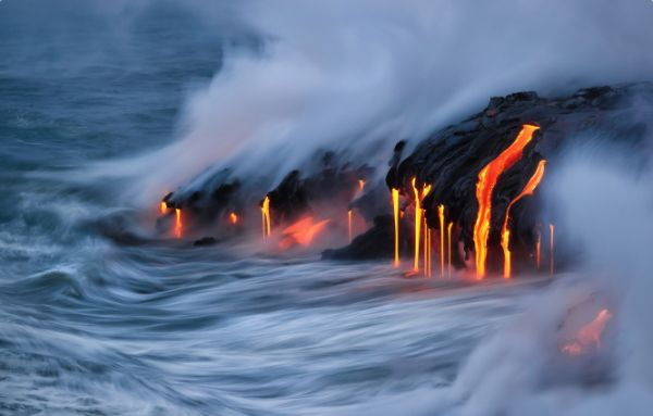Lava Flowing into Ocean Wallpaper