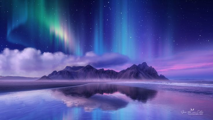 Sanctuary Mountains Aurora Borealis wallpaper