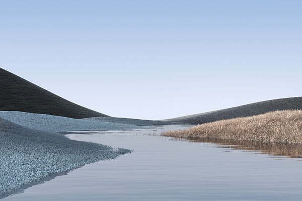 Serene pool with grassy banks