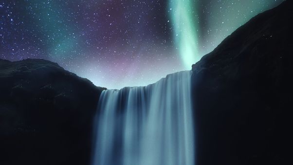 Waterfall Under Northern Lights