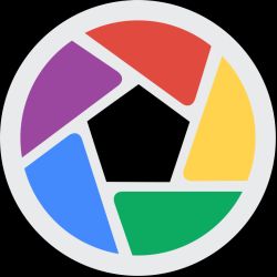 Picasa logo. Colorful illustration of camera shutter 