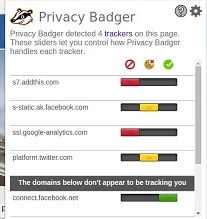 Privacy Badger browser extension window