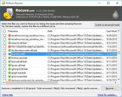 Recuva file recovery window