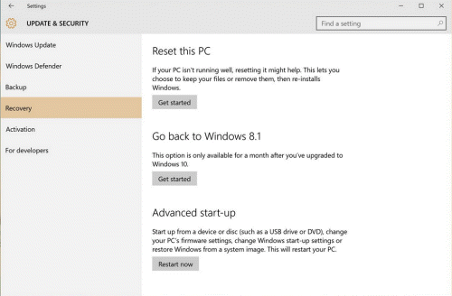 Downgrading Windows 10